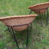 Pair of mid century bamboo and iron pod chairs, 1960s