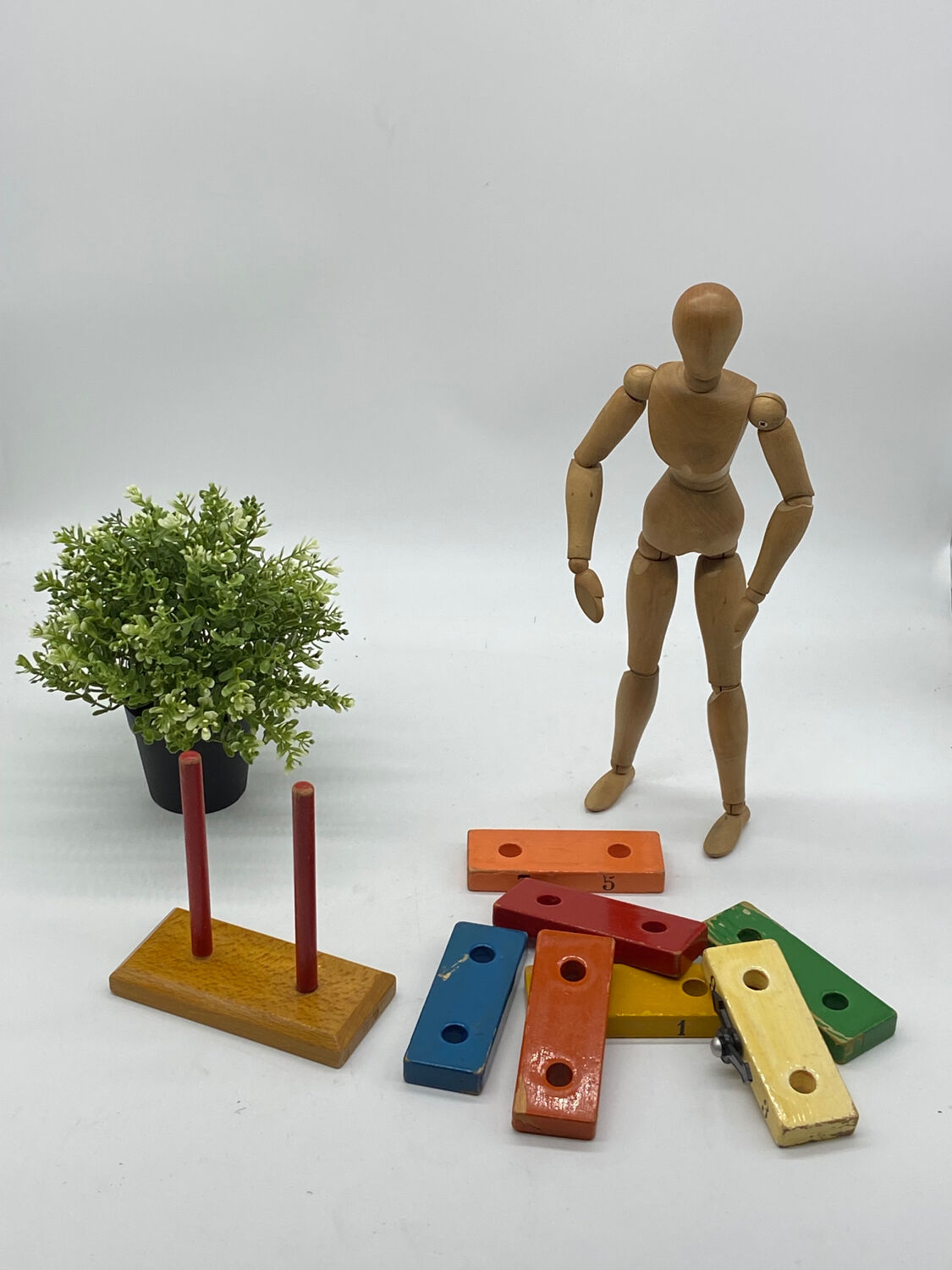 Antique toy to stack, wooden, vintage, clock