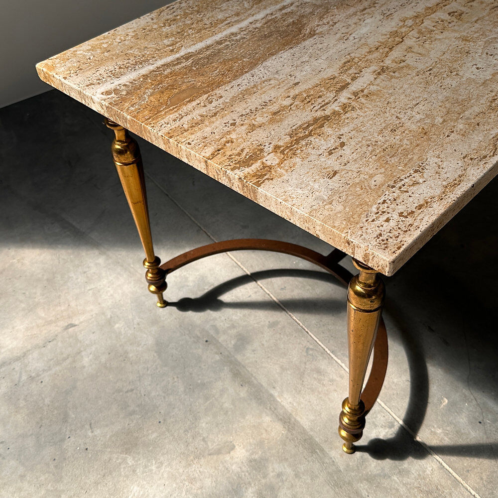 Elegant travertine coffee table with brass base, 1970s