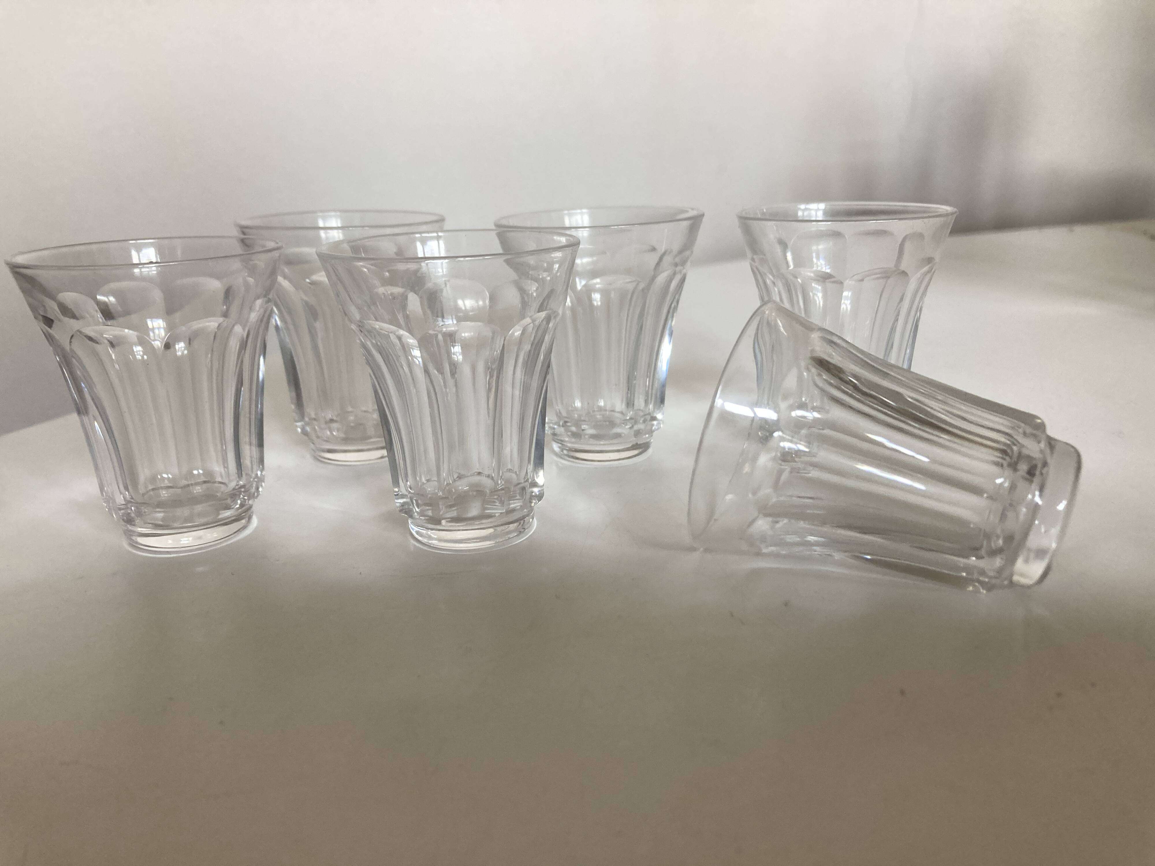 Set de 6 verres shot tulipe à côtes plates néo classique 1950