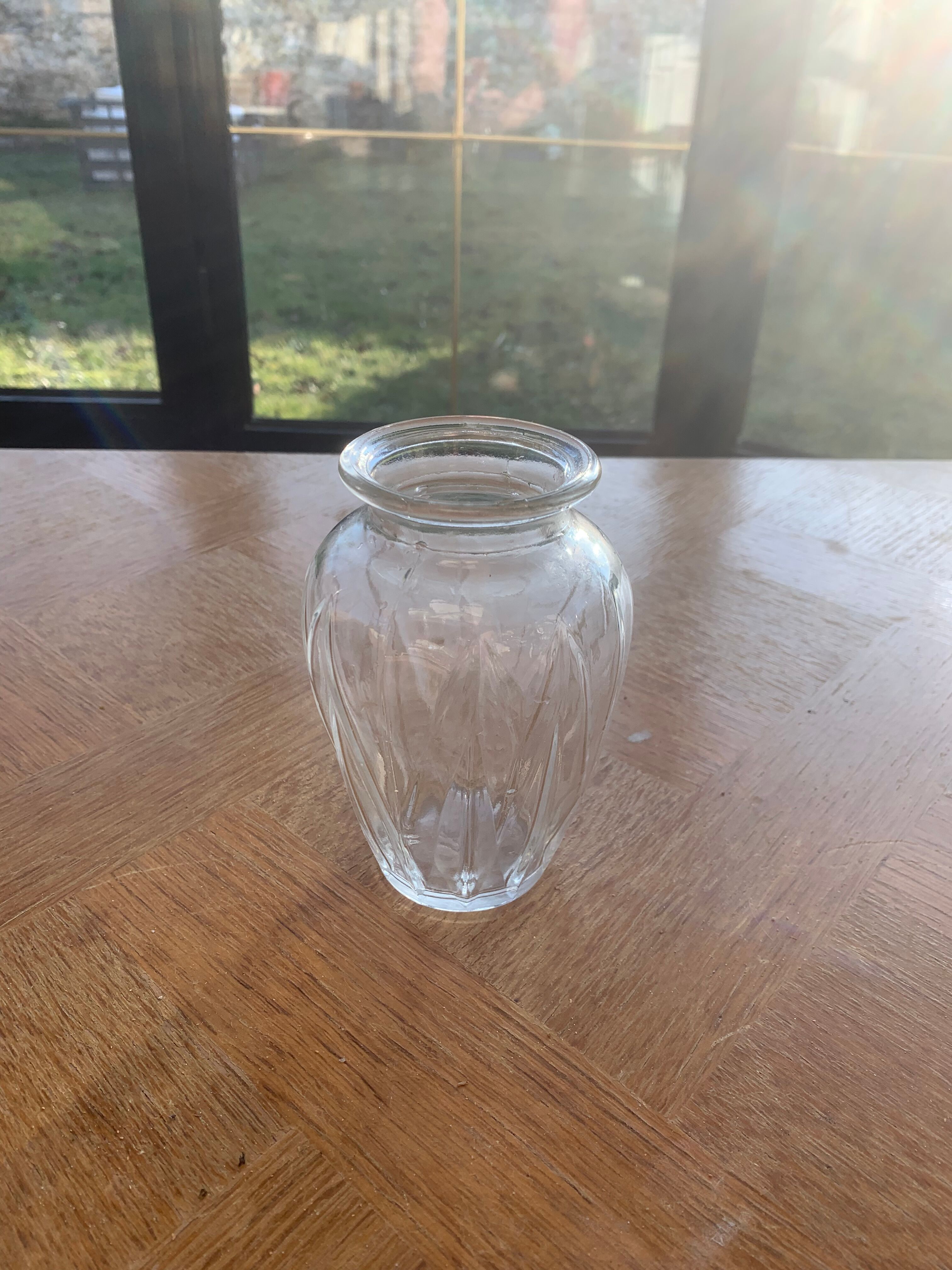 Hyacinth vase in molded transparent glass vintage pattern