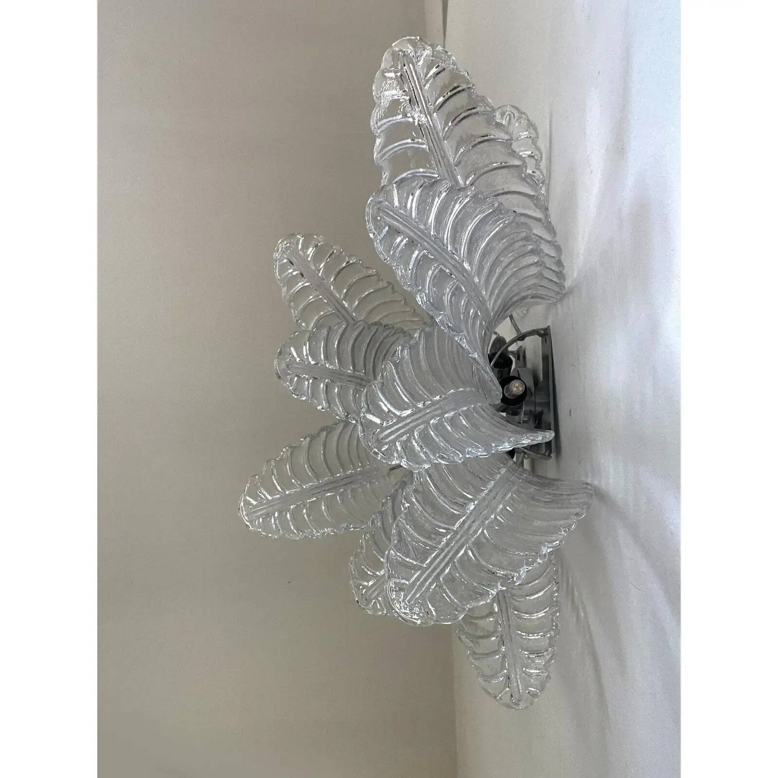 Transparent “Felci” Murano Glass Sconces – A Pair