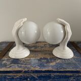 Set of two white ceramic hand sconces