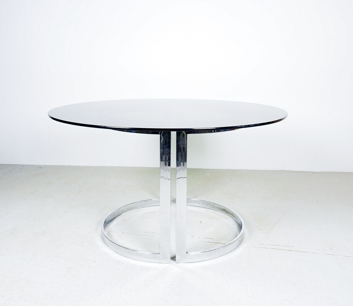 Milo Baughman chrome and smoked glass dinner table, 1970's