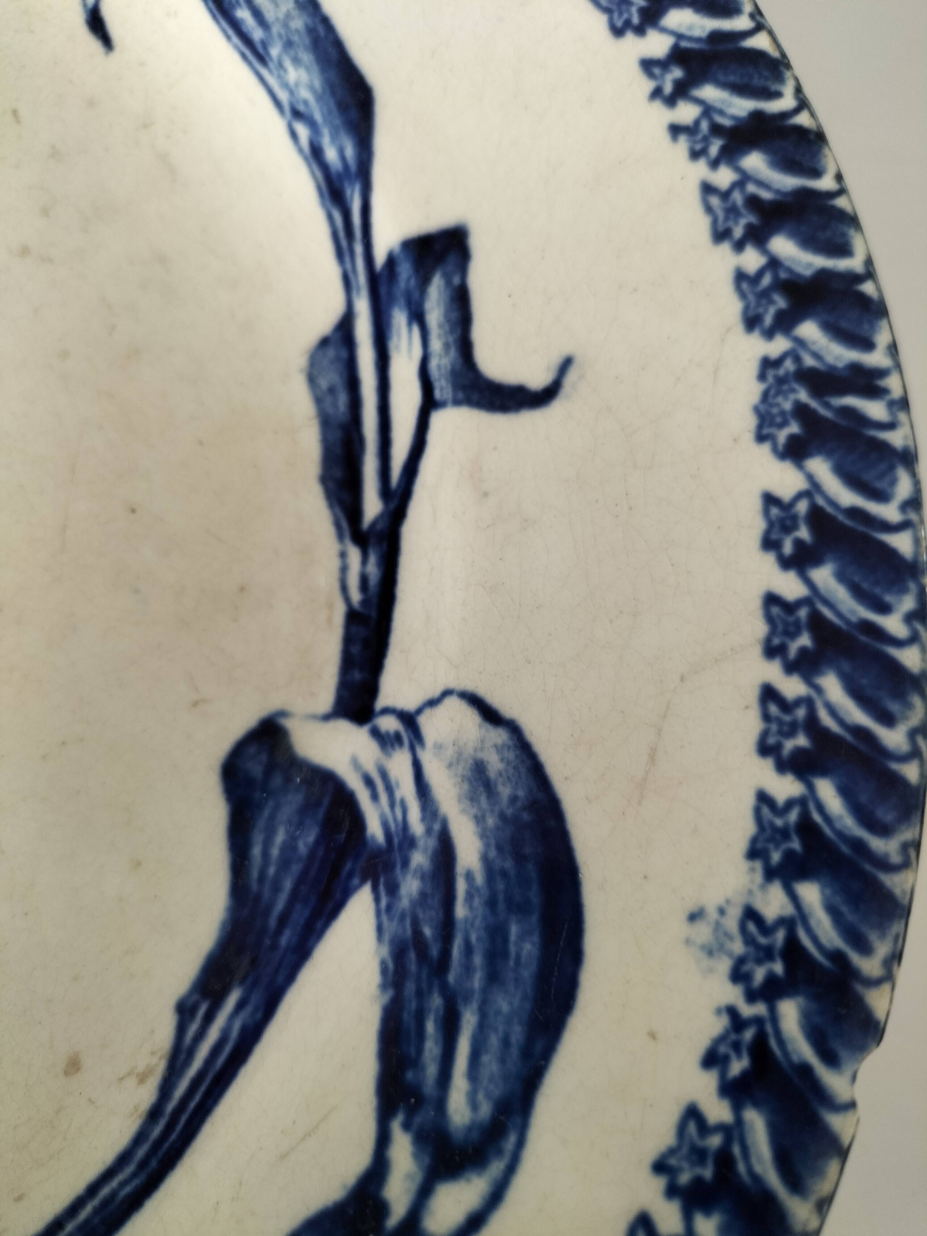 E. Bourgeois Grand Dépôt plant blue decoration washbasin plate