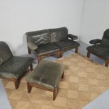 Modulable sofa an armchair in leather and wood