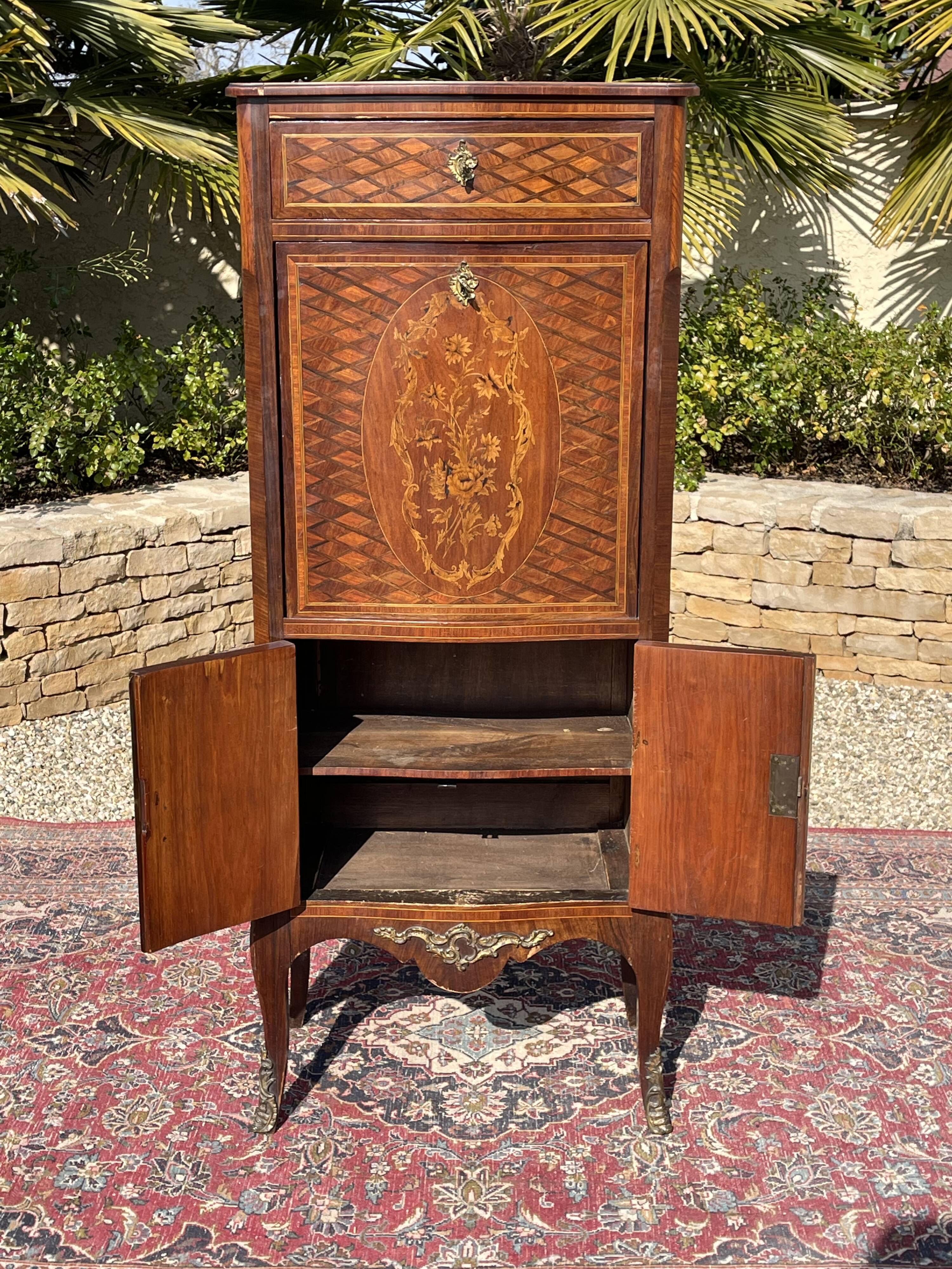 Small secretary in Marquetry of Losanges and Bronze
