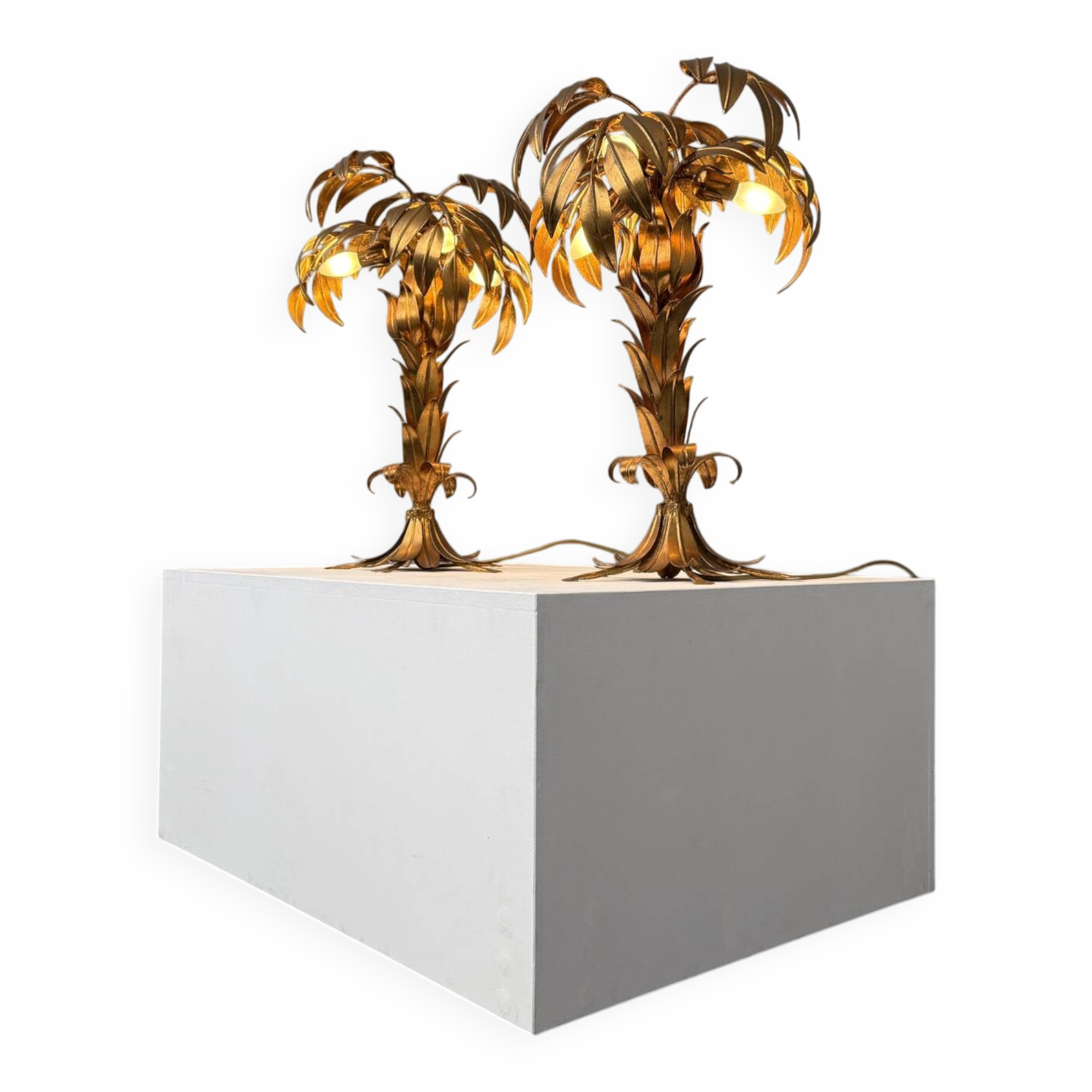 Pair of gold-plated palm tree table lamps by Hans Kögl, Germany, 1970s