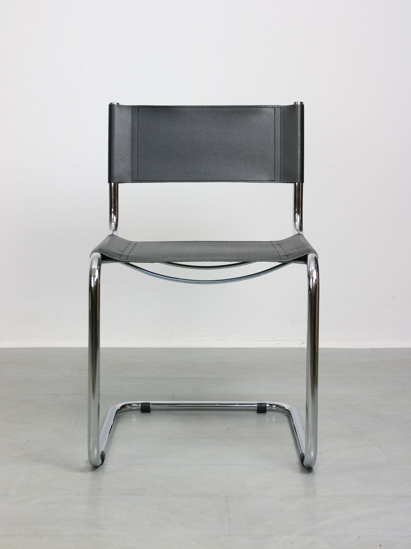 Vintage black leather bauhaus chair, italy