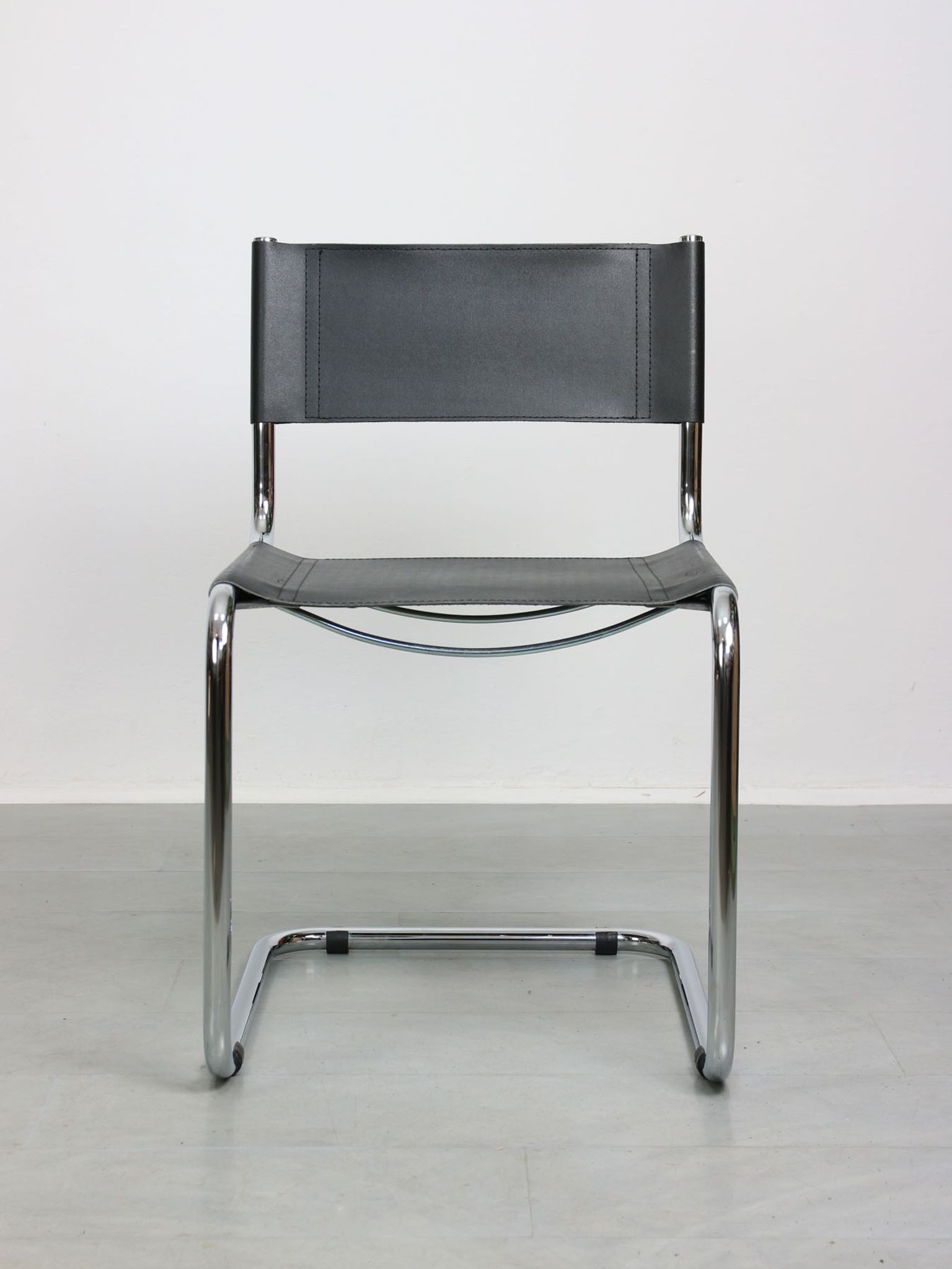 Vintage black leather bauhaus chair, italy