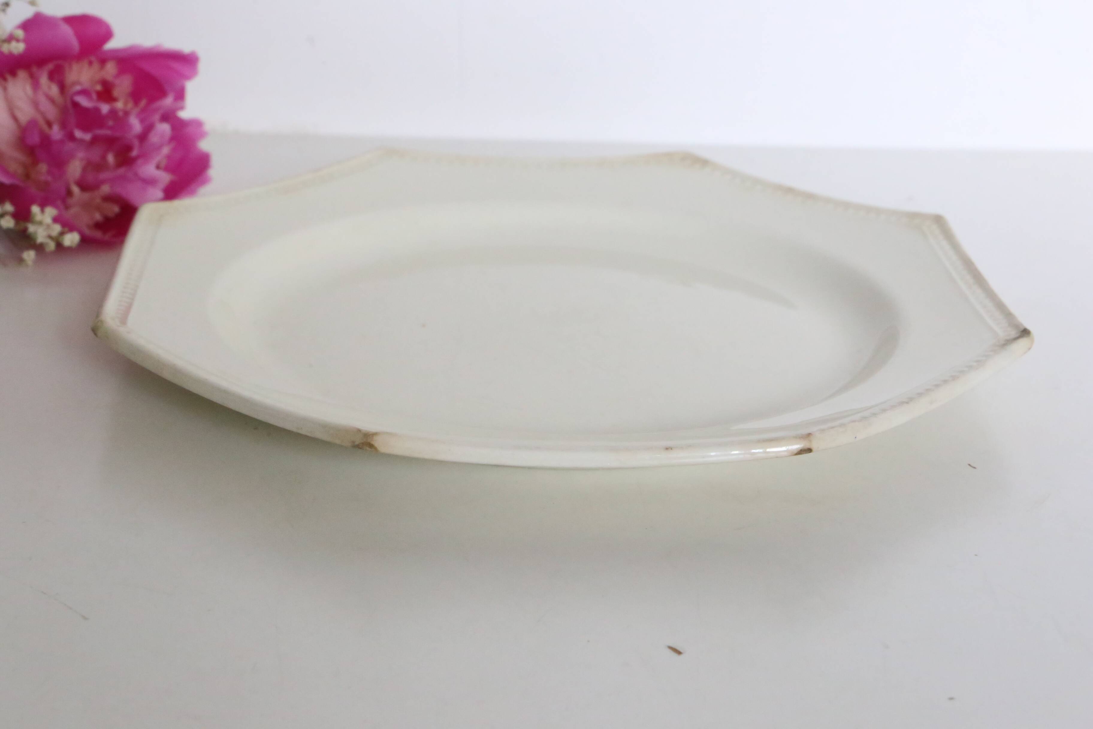 Creil and Montereau plates, 19th century, Perle model, ivory / lot 1