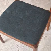 Pair of Henning Kjaernulf teak dining chairs sea blue-green, Denmark 1960s