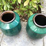 Pair of Japanese enameled stoneware vases