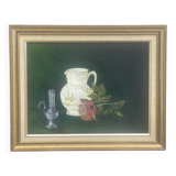 Painting Oil canvas mounted on panel, Still life, signed Nadine Chatre