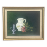 Painting Oil canvas mounted on panel, Still life, signed Nadine Chatre