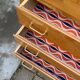 Vintage chest of drawers with tapered legs, solid raw oak, 1960.