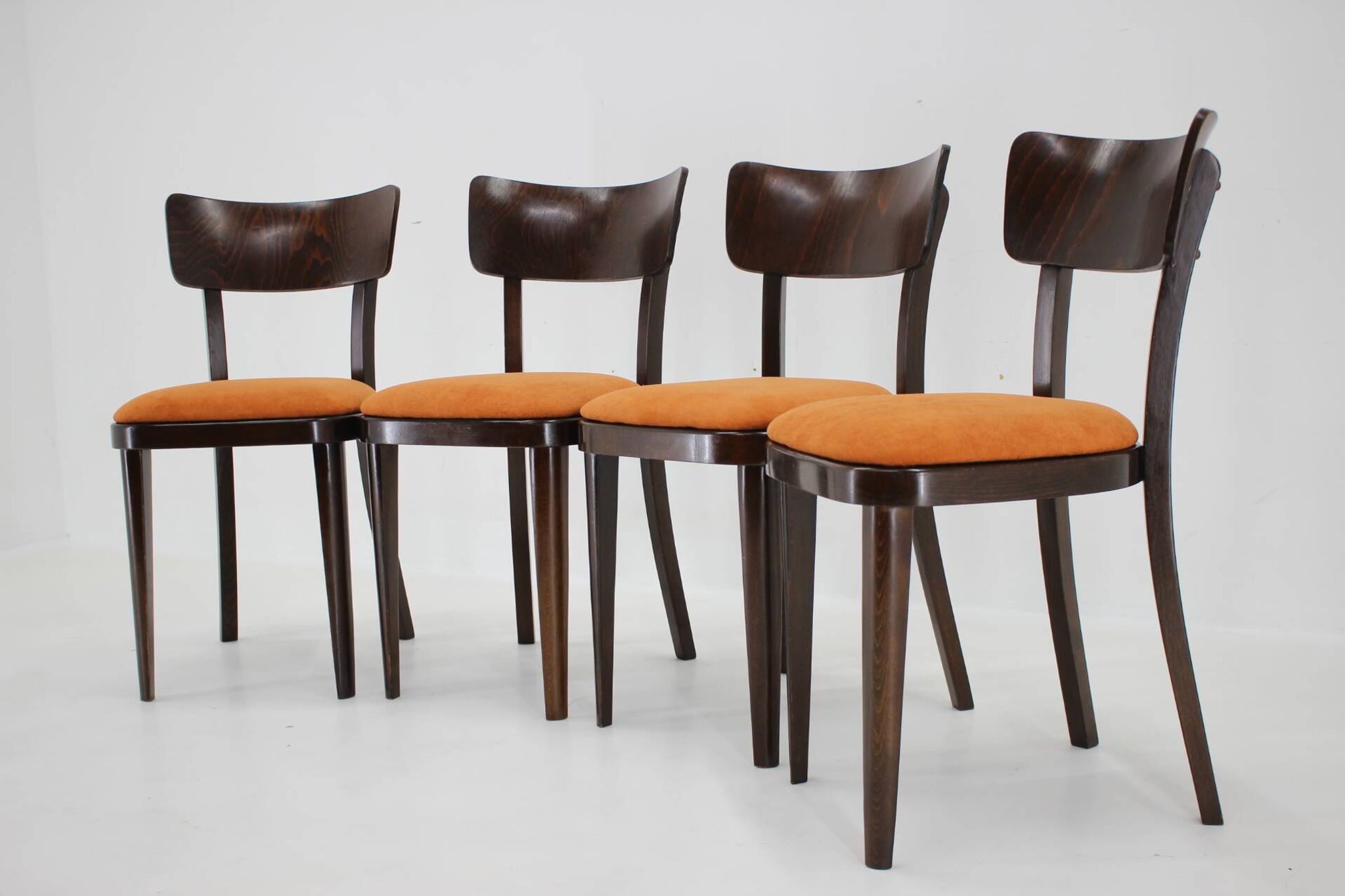1950s Set of Four Restored Dining Chairs, Czechoslovakia