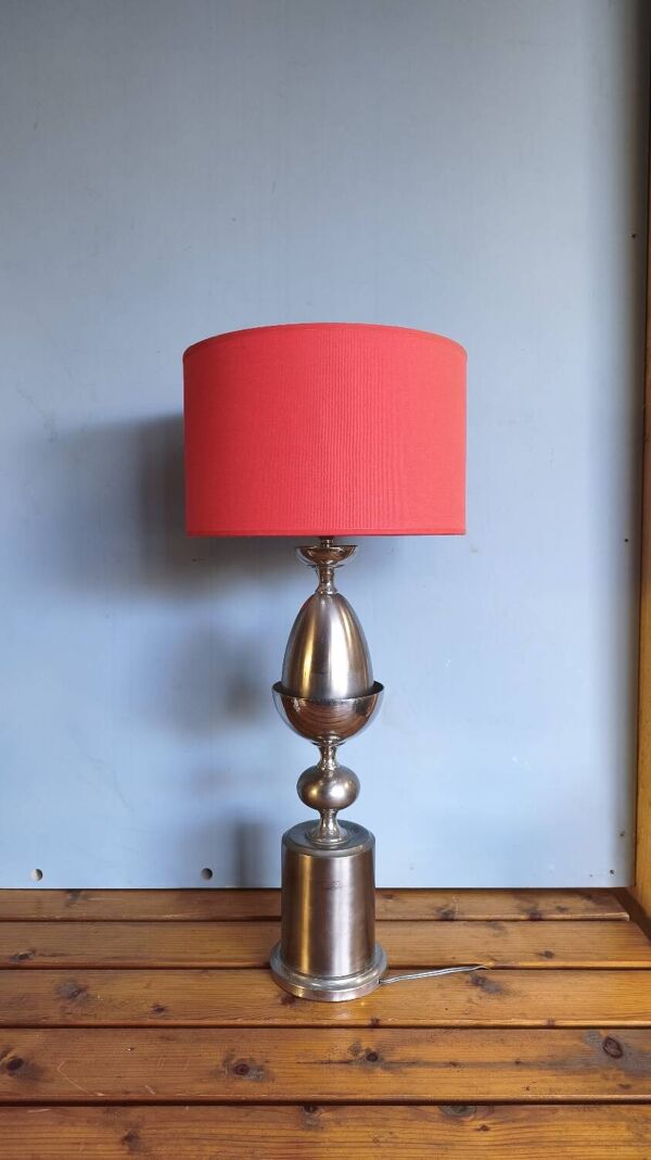 Lampe de table ''Œuf'' vintage en métal brossé style Maison Barbier