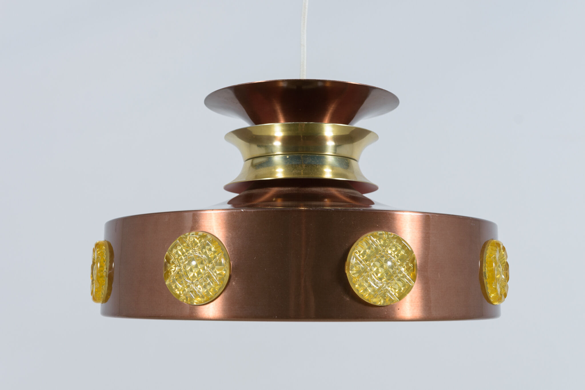Scandinavian ceiling lamp copper & glass, Denmark, 1960s