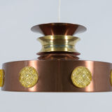 Scandinavian ceiling lamp copper & glass, Denmark, 1960s