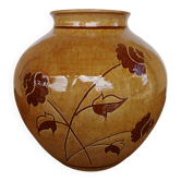 Vintage glazed vase with floral decoration signed Nigon.