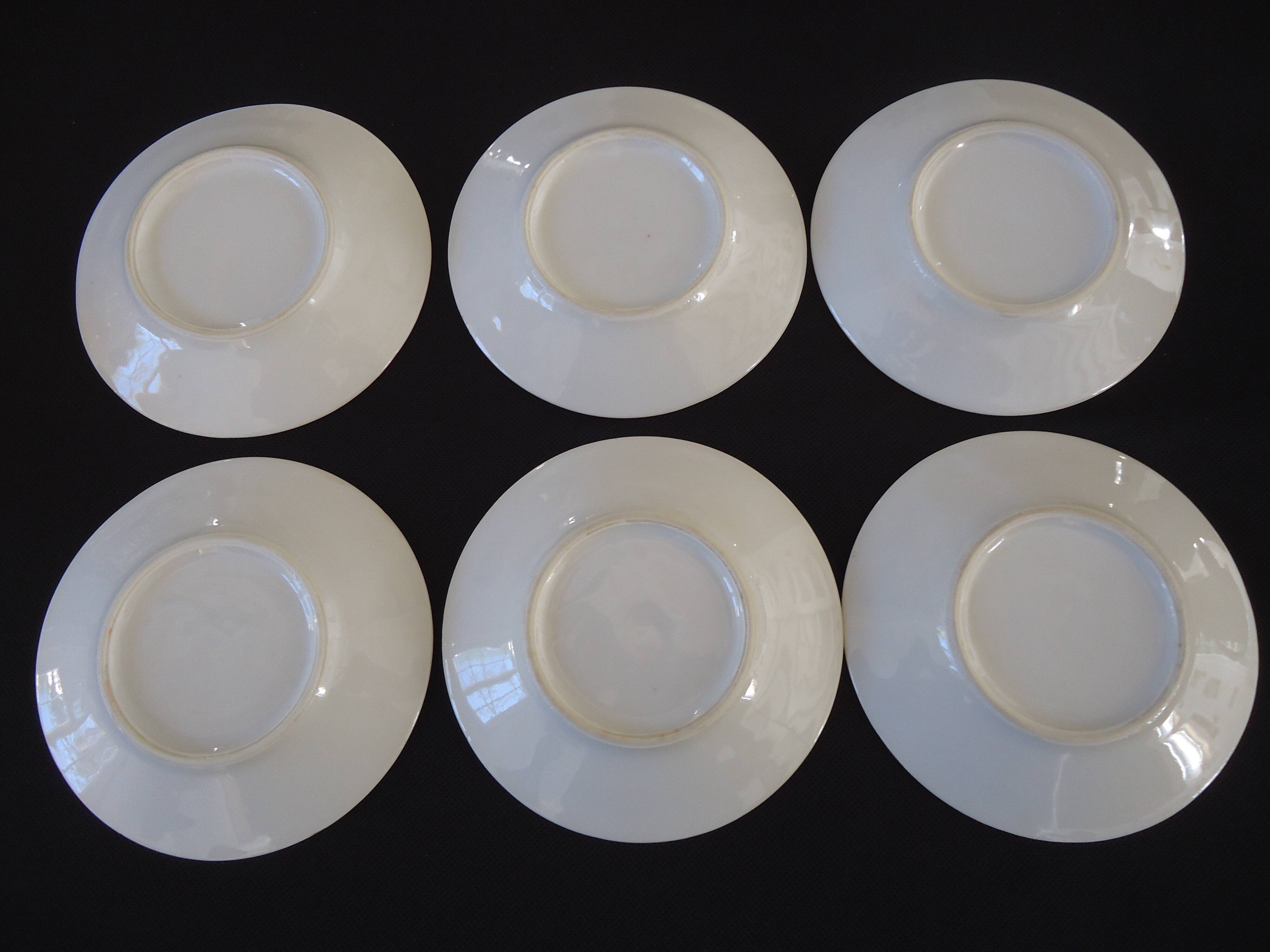 6 tasses à café et sous-tasses en porcelaine fine Art Déco