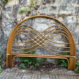 Rattan and leather headboard 140cm vintage 1970