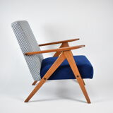 Vintage velvet armchair 1960s, fully restored, poule fabric, refubrished