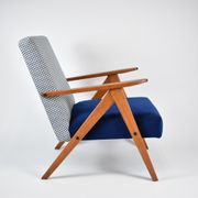 Vintage velvet armchair 1960s, fully restored, poule fabric, refubrished