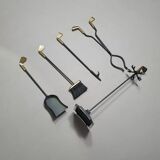 Vintage Set of five Brass Fireplace Tools in Golf Themed Clubs, France circa 1950's