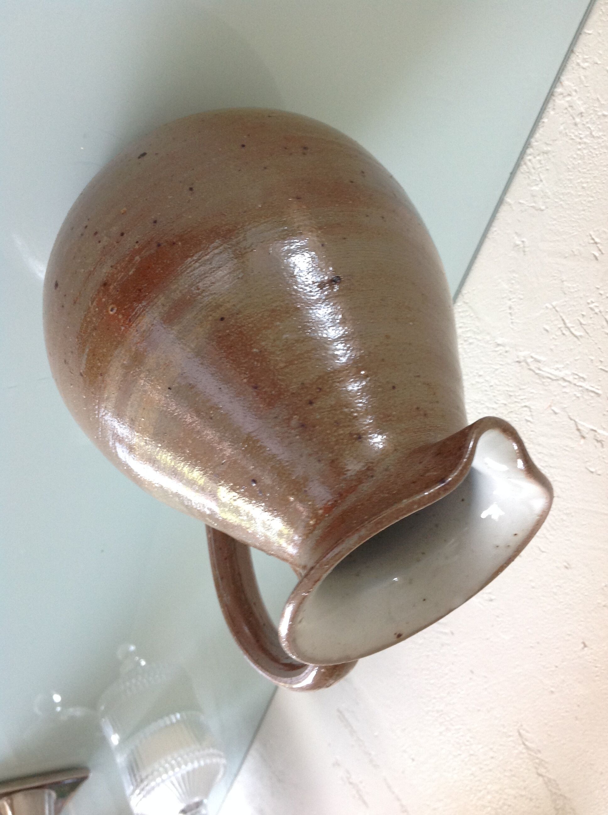 Pitcher ball in varnished beige cermic 60/70 years