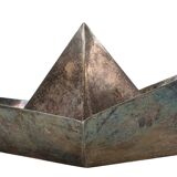 Modern silver-plated paper boat sculpture, Paola C. Aldo Cibic Italy 1980