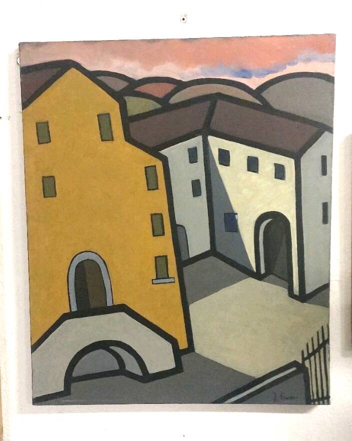 Oil painting on canvas "The Farm" Franco Prayer (1924) 60x50 cm