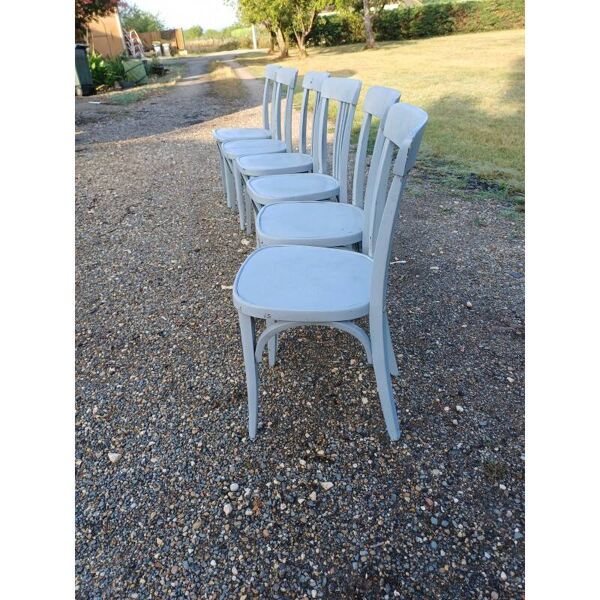 6 chaises bistrot Baumann bois cérusé vieux gris