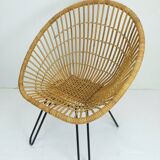 1960s mid century armchair bamboo wicker with hairpin legs