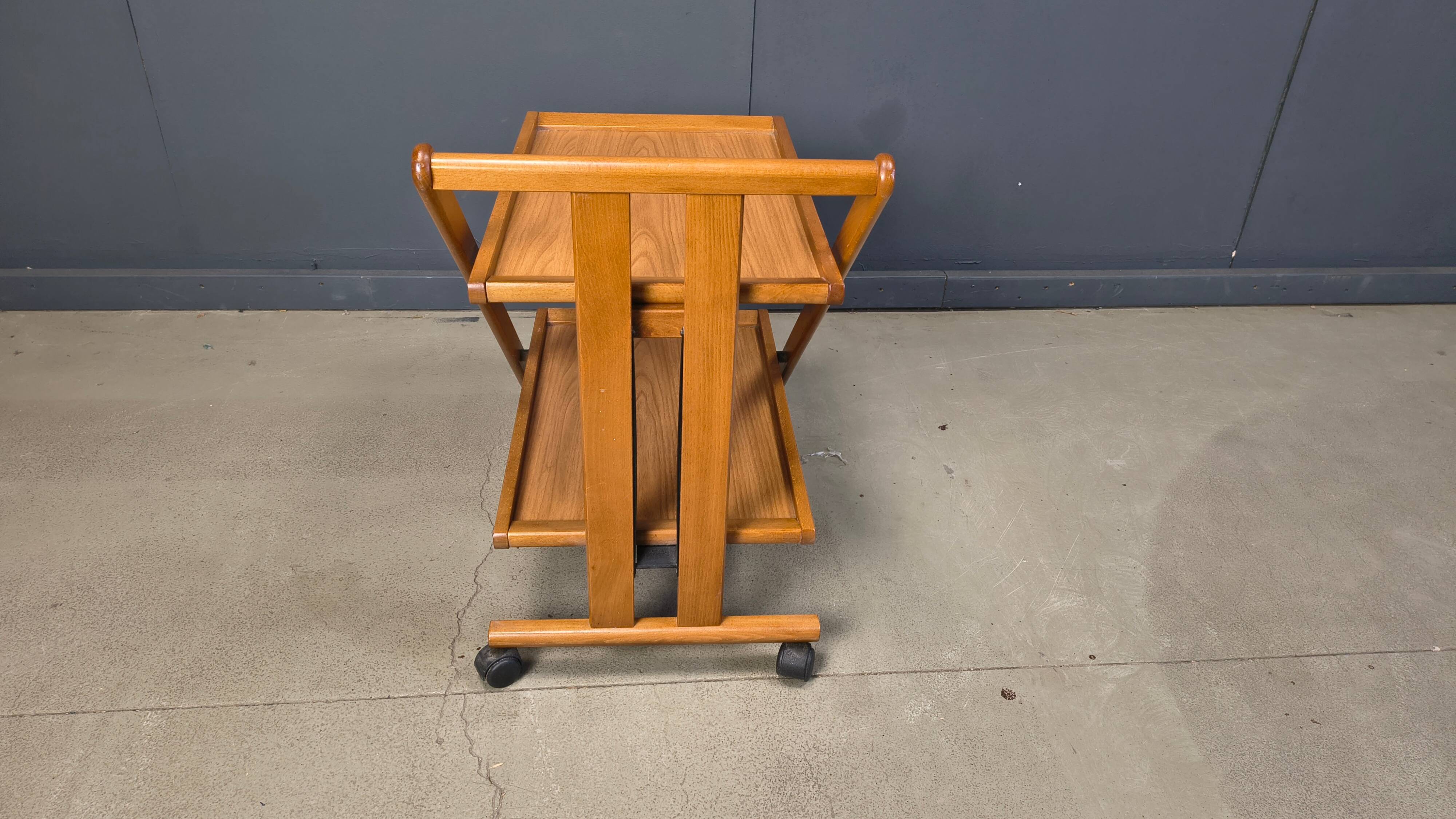 Vintage Italian foldable wooden serving cart, 1980s