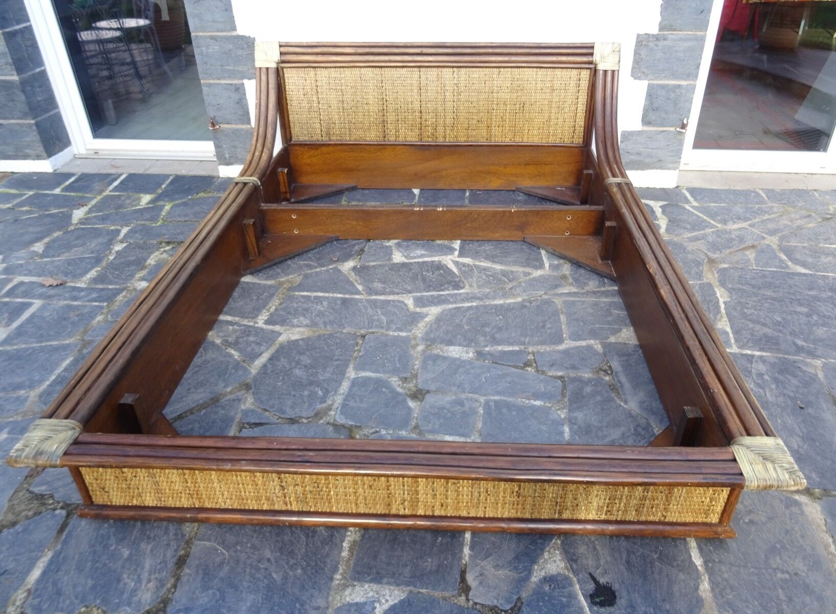 Lit double bambou et rotin années 80