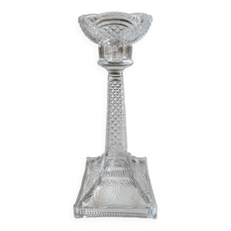 Old Flambeau candlestick in molded glass, Vallerysthal Portieux, 1950s. Regency/Empire style