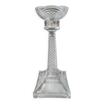 Ancien Bougeoir Flambeau en verre moulé, Vallerysthal Portieux, années 50. Style Régence/Empire