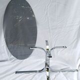 Oval glass coffee table smoked glass chromed metal