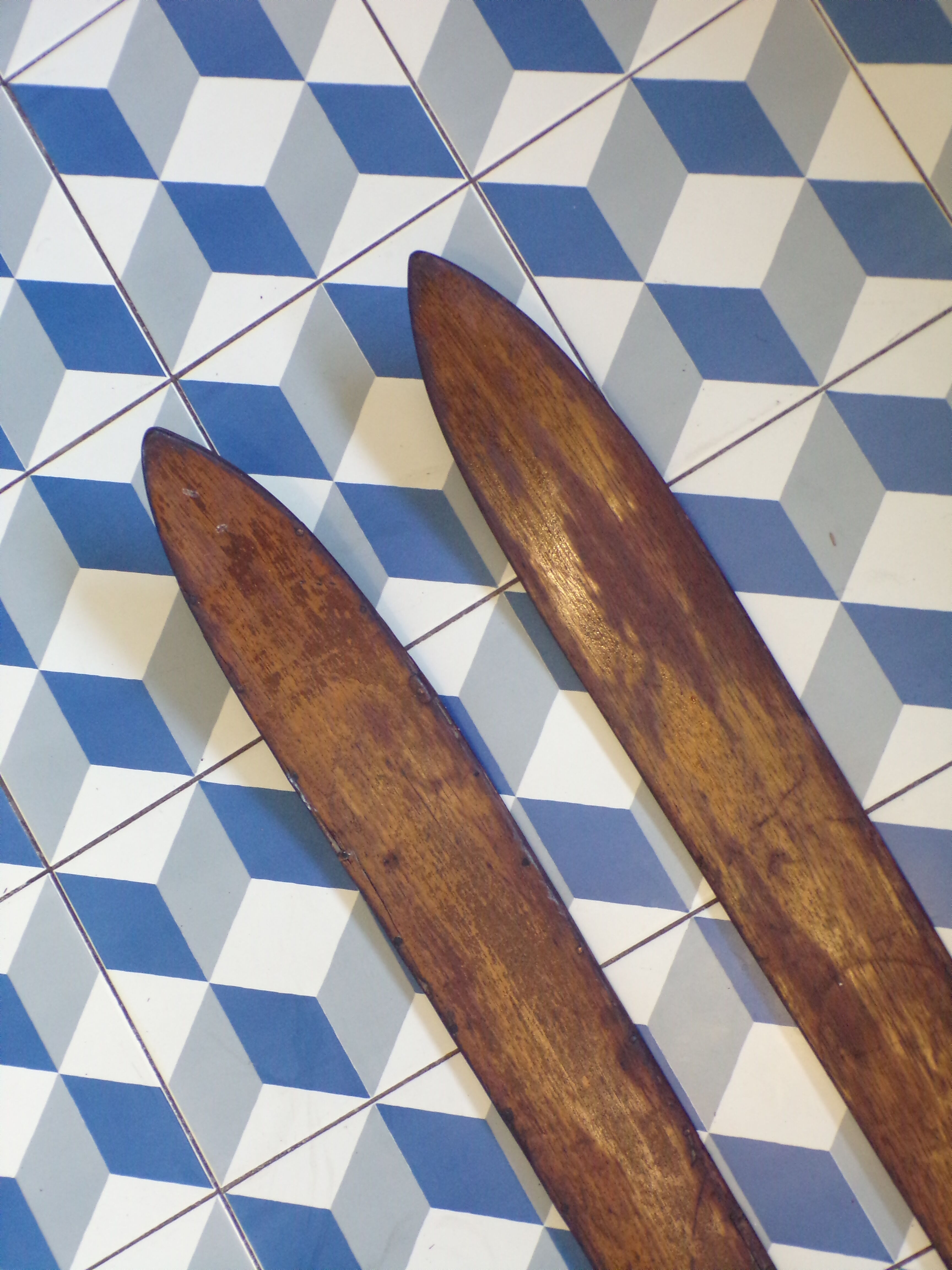 Pair of vintage wooden skis