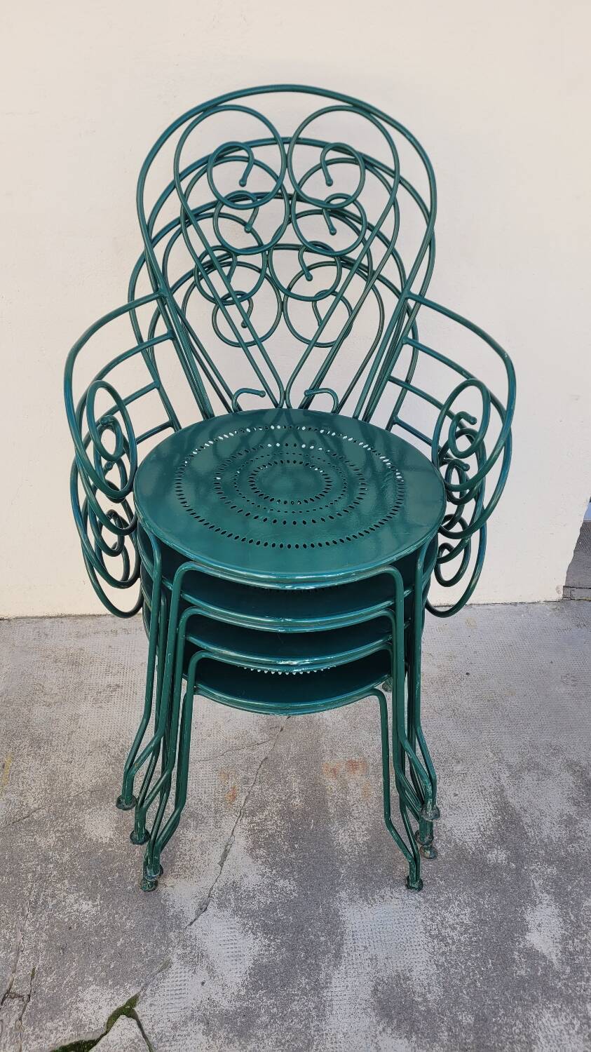 Série de 4 fauteuils de Jardin Fermob en fer ancien