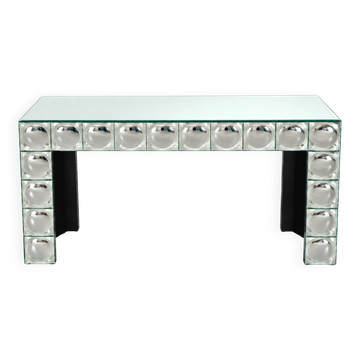 Silver mirrored console with curved tiles – 150 cm