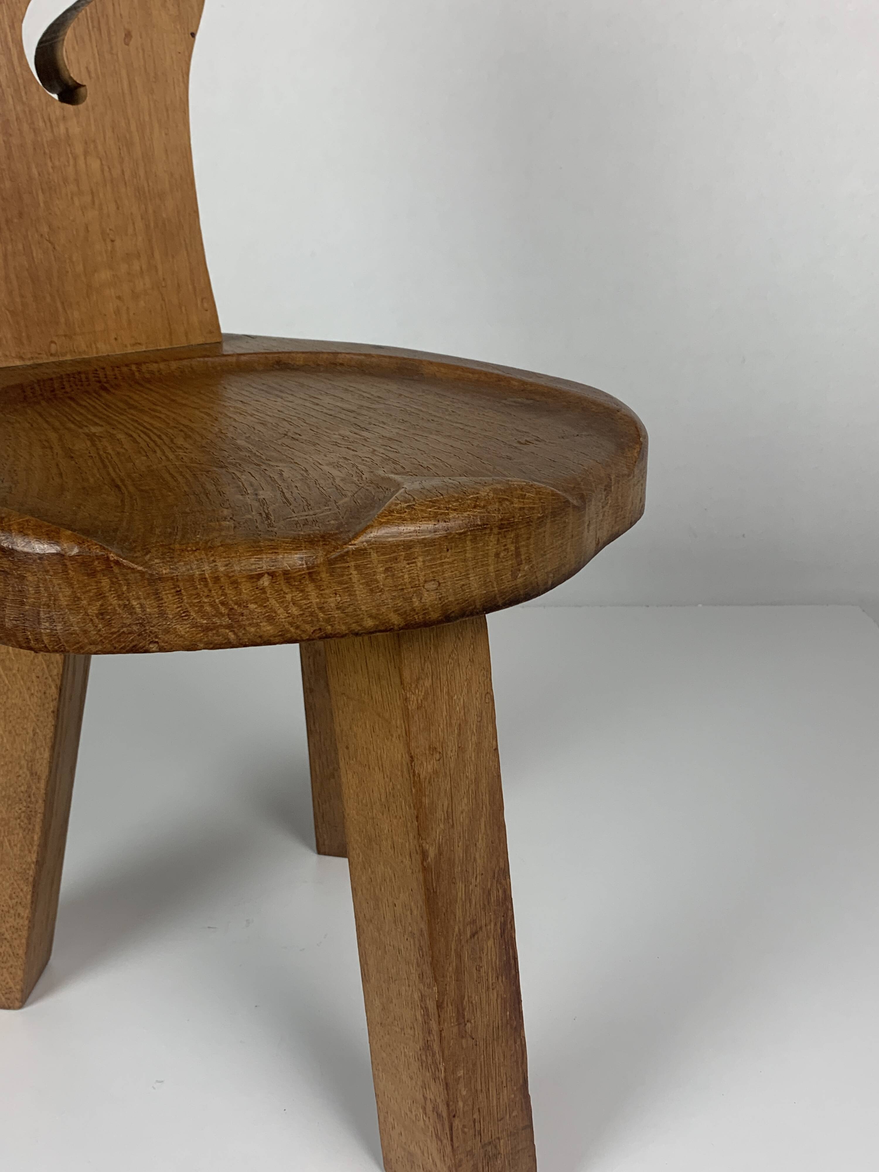 Sculptural Brutalist Chunky Tripod Stool in Oak, 1960s
