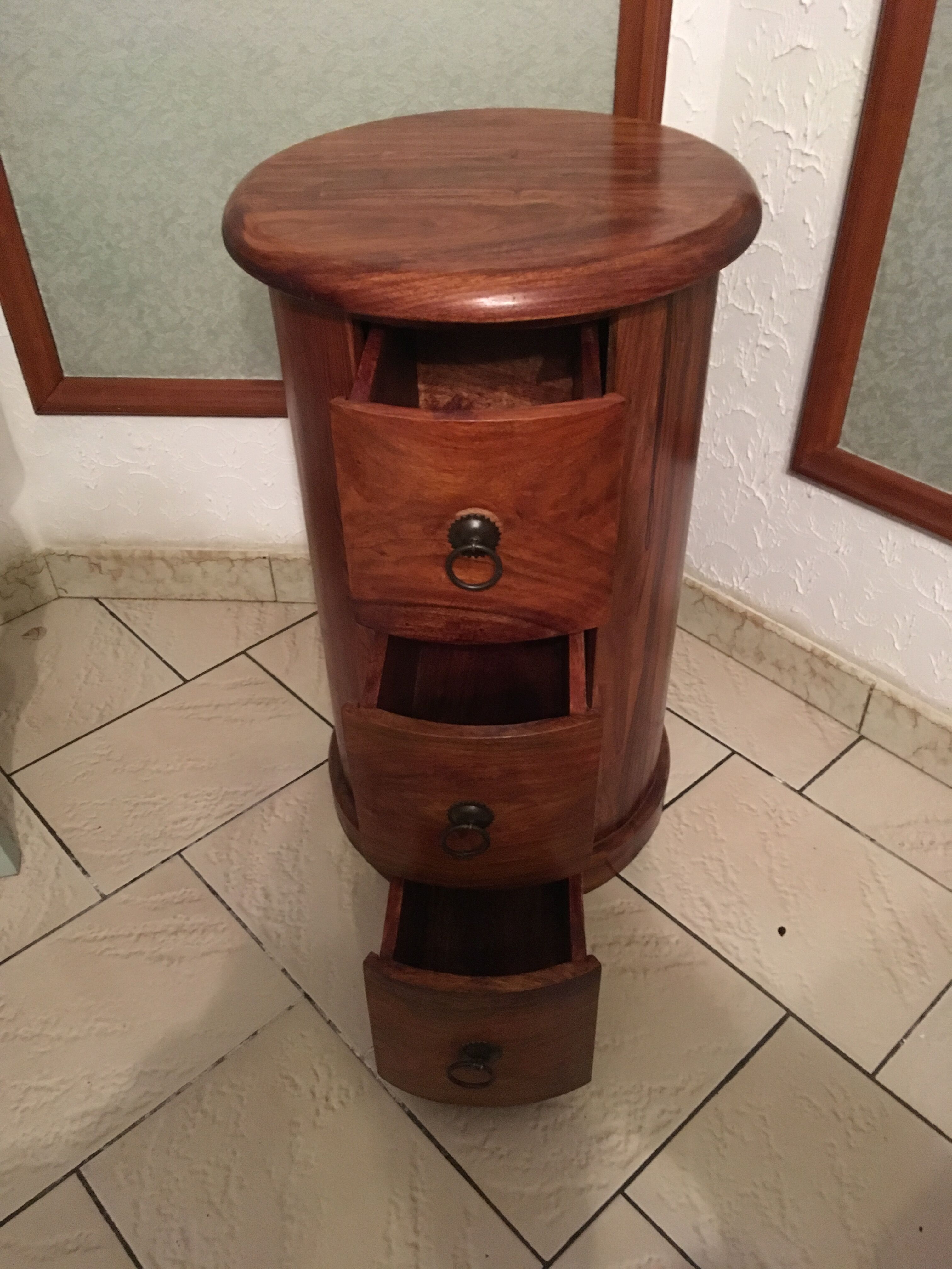 Furniture round solid rosewood 3 drawers 1950/60