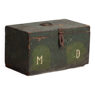 Coffre en bois vert ancien (vers 1910) # 4