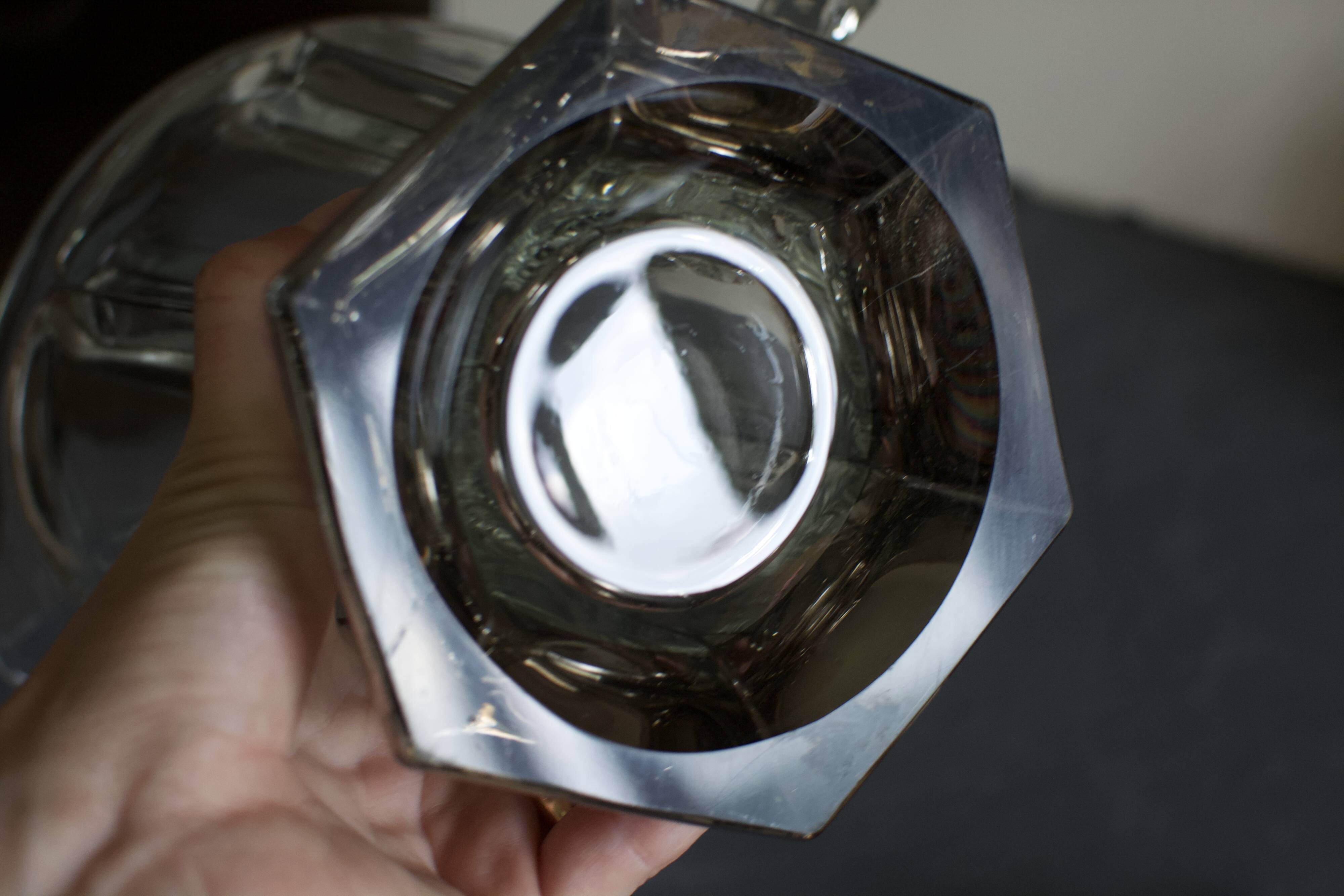 Vintage art deco crystal jug pitcher with silver feet