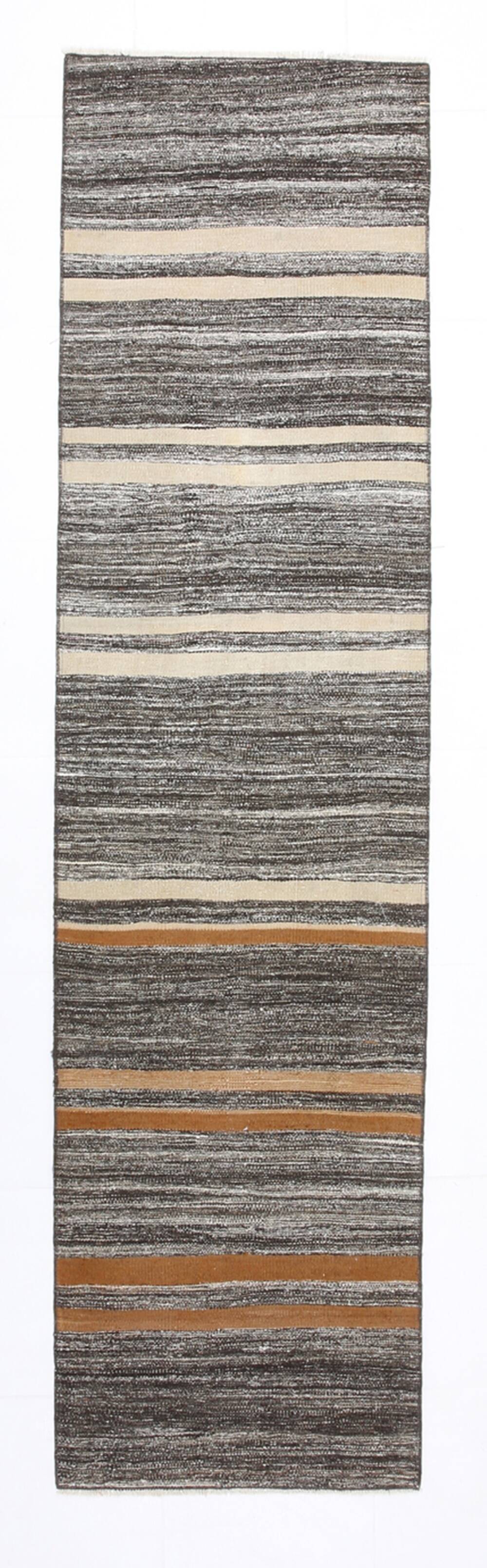 Tapis de couloir Kilim rayé marron crème 2x9, tapis de cuisine, 69x272 cm