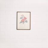 roses imprimées sur cadre en bois vintage