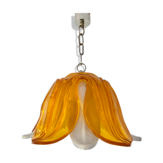 Suspension vintage plastique fleur pétales oranges et blancs